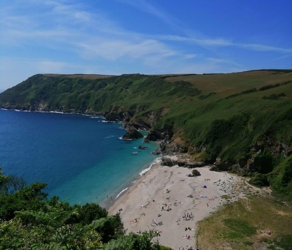 Lantic Bay Beach from the cliff top